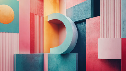 Poster - abstract geometric shapes design pastel colors background modern art installation wallpaper aestheti
