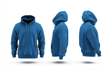 Poster - Stylish blue hoodie displayed from multiple angles showcasing design and fit for casual wear