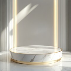 Poster - Elegant Marble Podium with Golden Accents in a Modern Interior, Showcasing Luxury and Style
