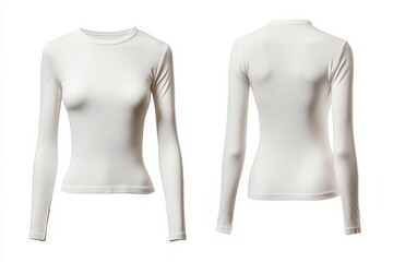 Poster - Long sleeve white top displayed from front and back views with a minimalist design suitable for casual and active wear