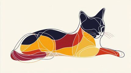 Poster - Abstract cat art print modern feline drawing colorful pet design wall decor animal illustration style graphic