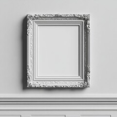 Poster - White Ornate Frame on White Wall: A Minimalist Design with Classic Details and Room for Your Art,  Perfect for Showcasing Photos or Paintings