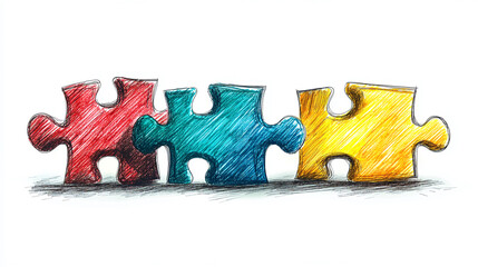 Poster - Colorful puzzle pieces illustration for teamwork collaboration and problem solving concept design art