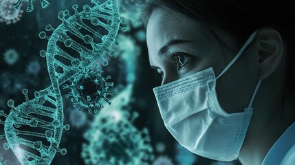 Poster - medical researcher analyzing virus samples in laboratory setting