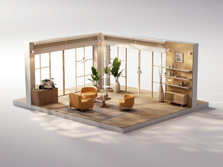 Poster - Perspective view living room muji style open inside interior architecture 3d rendering