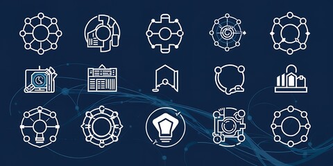 Poster - Abstract Network Technology Icons Digital White Line Art Design Graphic web data idea nodes modern