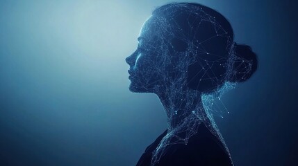 Poster - Silhouette of Nurse Blended with Biometric Scan Visualization