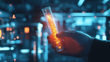 Poster - Medical Scientist Holding Glowing Test Tube in Digital Laboratory