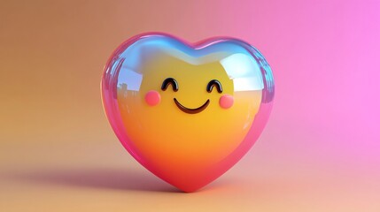 Poster - Glassy heart smiling on colorful pastel background