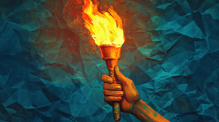 Poster - Hand holding flaming torch illustration art design fire light bright olympic games symbol of hope 2024 paris