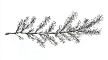 Pine tree branch illustration drawing sketch evergreen nature botanical art design element for christmas holiday