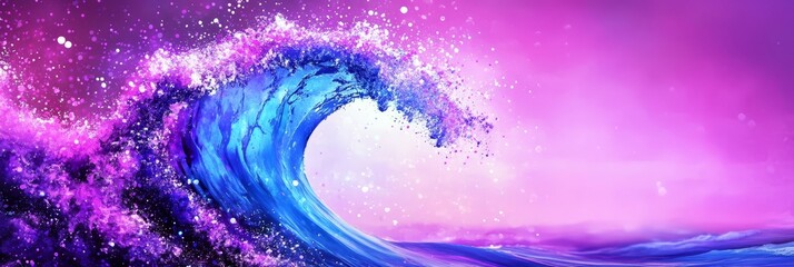Poster - Abstract Purple and Blue Ocean Wave - Symbolizing energy, serenity, power, transformation, and fluidity. A vibrant art piece showcasing a majestic wave in shades of purple and blue