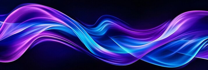 Poster - Abstract Purple Blue Wave Artwork - Fluid motion, vibrant energy, cosmic flow, ethereal beauty, artistry. Symbolizing imagination, movement, transformation, technology, and serenity