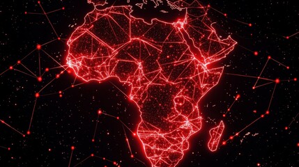 Poster - african continent network connections - abstract depicting africa's interconnectedness via glowing r