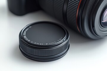 Poster - Close-up of a camera lens and filter showcasing detailed craftsmanship in a well-lit indoor setting, perfect for photography enthusiasts exploring gear options