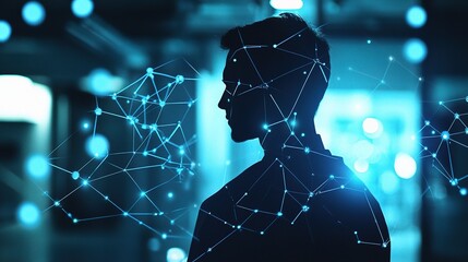 Poster - Silhouette of Healthcare Professional with Digital Connections Background