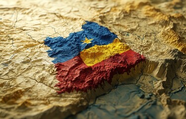 Poster - 3D rendering of a topographic map with vibrant colors indicating elevation differences.