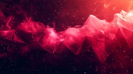 Poster - Crimson Nebula Mountainscape - Abstract of red and pink nebula forming mountain-like shapes against a dark starry background