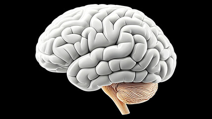 Poster - Highly Detailed 3D Illustration of Human Brain on Black Background