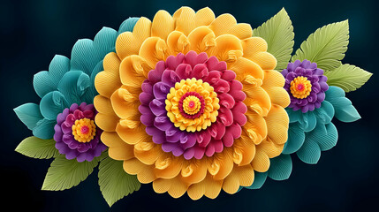 Poster - Intricate Fractal Flower Design with Bright Colors and Detail