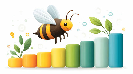Poster - Cheerful Bee Illustrates Dynamic Startup Growth with Infographic Style