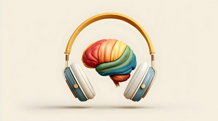 Poster - Creative Brain with Headphones Illustrates Music and Imagination