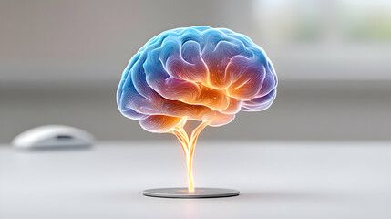 Poster - Captivating Hologram of a Brain Illuminating a Modern Workspace