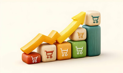 Poster - Colorful Growth Trend in Commerce Illustrated with Wooden Blocks