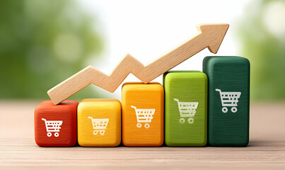 Poster - Colorful Commerce Growth Trend with Shopping Cart Blocks Illustration
