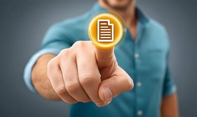 Poster - Finger Pressing Document Icon for Approving High-Quality Management