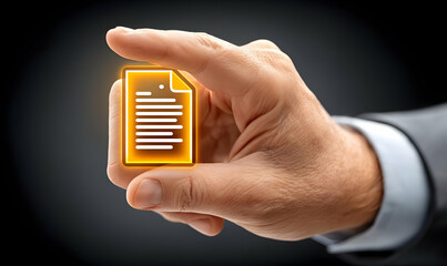 Poster - hand holding glowing document icon for management approval process