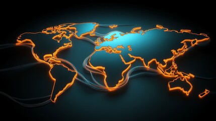Poster - global network connections - illuminated world map showcasing interconnectedness, ideal for technolo
