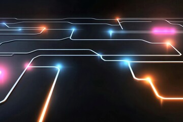 Poster - Glowing Circuit Board Abstract Design - Futuristic technology, network, abstract connections, glowing lines, electronic circuitry. Symbolizing innovation, connectivity, progress, data flow