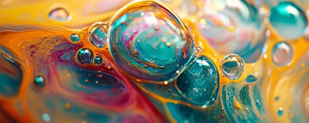 Leinwandbilder - Colorful bubbles floating on psychedelic swirls creating abstract pattern
