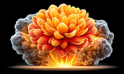 Poster - Vibrant Flower Explosion Against Dramatic Black Background