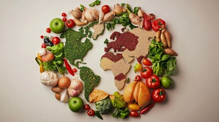 Aufkleber - World map made with vegetables and legumes promoting healthy diet