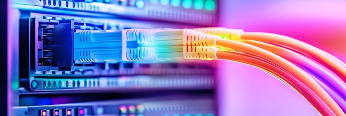 Poster - high speed network cables in server rack - vibrant colored network cables connected to a server rack
