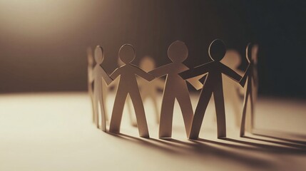 Poster - Paper chain of people holding hands showing concept of teamwork