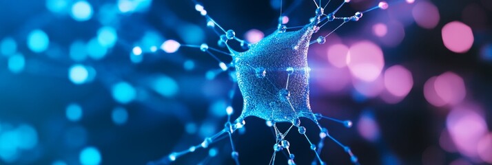 Poster - Microscopic Cellular Structure - Detailed close-up of a vibrant cell, showcasing its intricate network and connections. Ideal for science, technology, or medical contexts