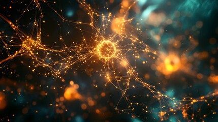 Poster - neural network connections - abstract depicting glowing neural network connections, ideal for scienc