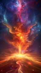 Poster - vibrant abstract representation of a supernova explosion with dynamic light and color effects in dee