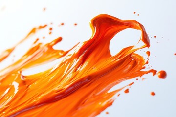 Poster - Vibrant orange paint splashes creating dynamic textures on a clean surface in a creative studio setting during the day