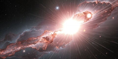 Poster - Cosmic Explosion Nebula Stellar Burst Bright Space Galaxy Light Rays Energy art red sky fire glow