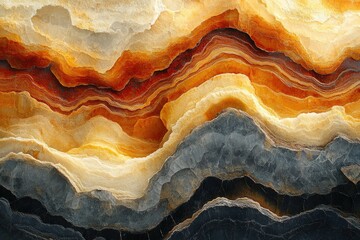 Aufkleber - Abstract agate texture with wavy layers of orange, beige, and gray hues, creating a natural and artistic visual pattern.