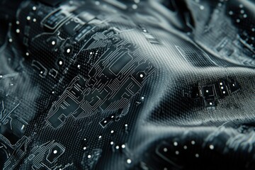 Aufkleber - Abstract futuristic background with circuit board patterns on a rippled surface, conveying technology and innovation.