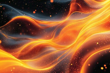 Poster - Abstract waves of fiery orange and golden light with subtle smokey textures and sparkling particles create a dynamic composition.