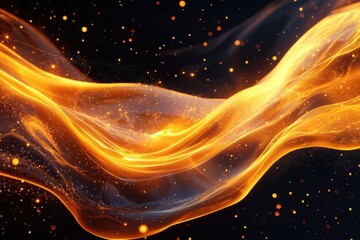Poster - Golden, flowing energy ribbon dances across a dark backdrop, adorned with sparkling dots, evoking a sense of magic and ethereal movement.