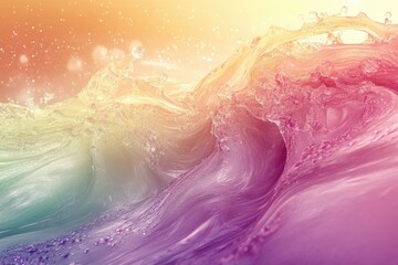 Poster - A vibrant, stylized wave with rainbow gradients and sparkling water droplets captures an ethereal, dreamy atmosphere in an abstract digital art piece.