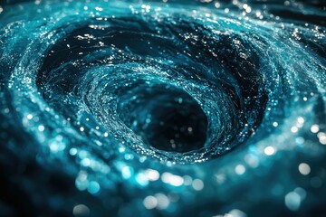 Fototapete - A swirling vortex of ocean water, illuminated by sunlight, creating a mesmerizing display of energy and motion towards a dark center.