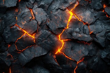 Aufkleber - Cracked, dark, volcanic rock with fiery orange glowing cracks running through it, creating a dramatic and textured surface.